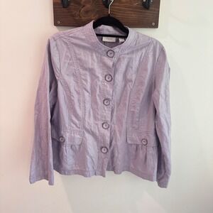 Chicos Lavender Metallic Linen Blend Button Front Jacket Purple Peplum Size 2